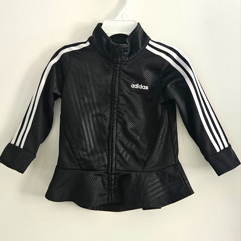 Adidas Baby Girl Black Embossed Peplum Zip-Up Jacket Sz 18M